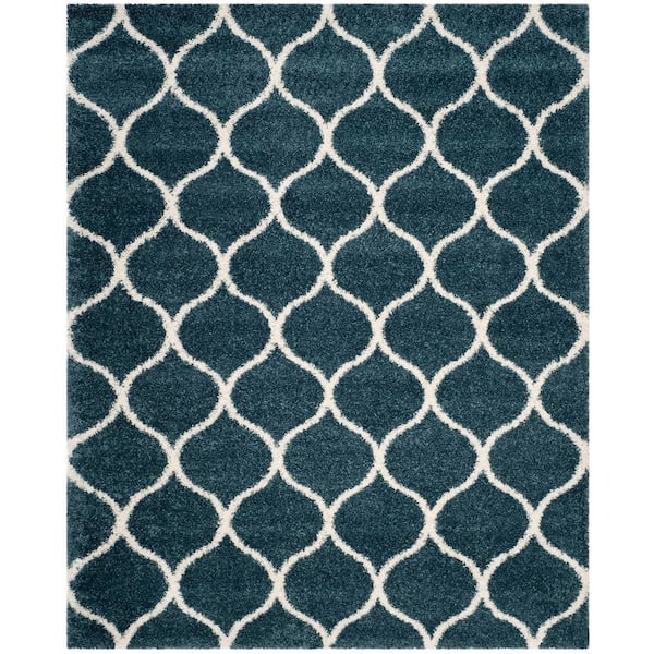 SAFAVIEH Hudson Shag Slate Blue/Ivory 8 ft. x 10 ft. Geometric Trellis Area Rug