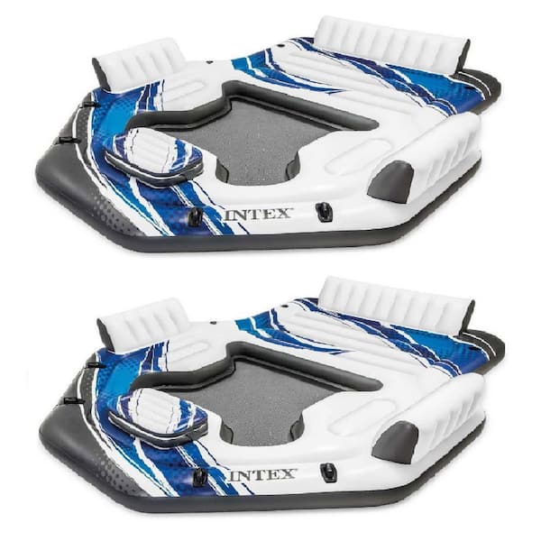 Intex Adult 5 Seat Inflatable Tropical Island Lounging Pool Float, Blue (2-Pack)