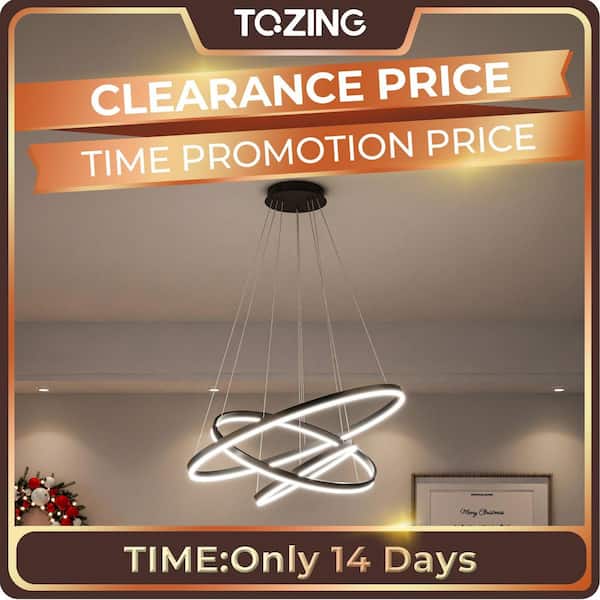 31 in. 3-Light Modern Black Geometric Adjustable Styling Tiered Integrated LED Chandelier for Bedroom and Kitchen Island