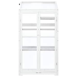 31.5 in. W x 22.4 in. D x 62 in. H White Wood Large Greenhouse Balcony Portable with Wheels and Adjustable Shelves