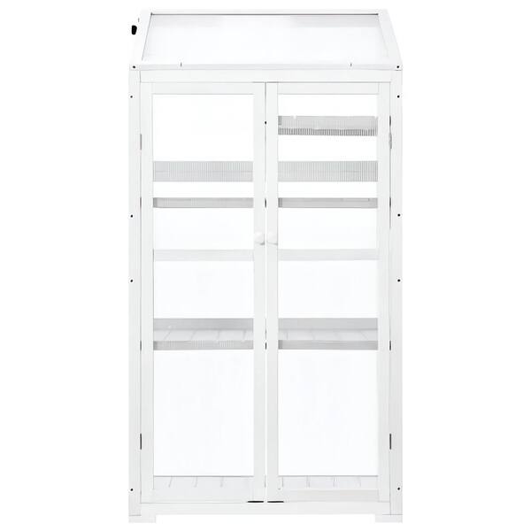Unbranded 31.5 in. W x 22.4 in. D x 62 in. H White Wood Large Greenhouse Balcony Portable with Wheels and Adjustable Shelves