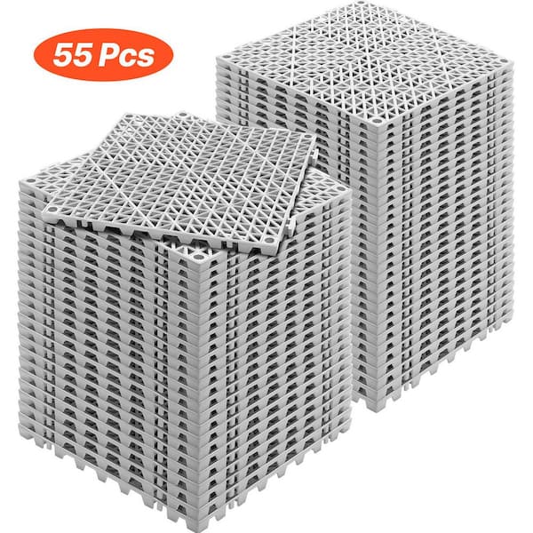 Interlocking Drainage Mat Floor Tiles Rubber Interlocking Gym Flooring Tiles 12 x 12 x 0.6 in. (55 sq. ft., 55 Pcs Gray)