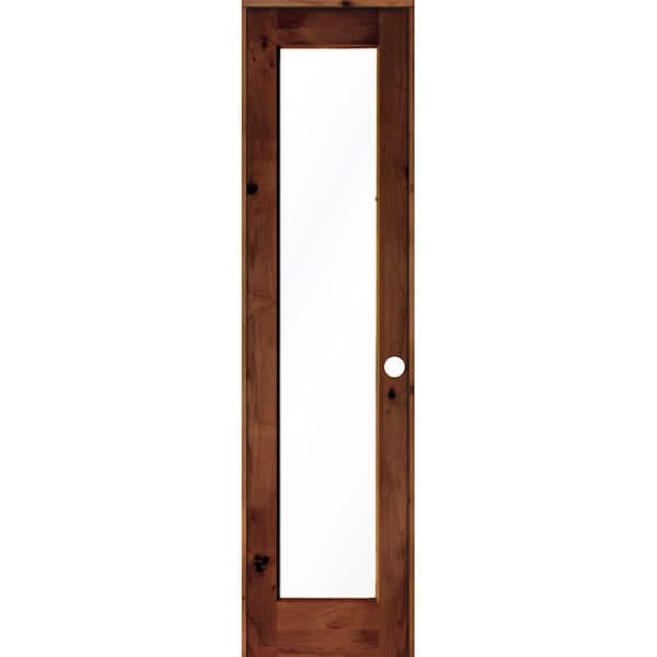 Krosswood Doors 24 in. x 96 in. Rustic Knotty Alder Left-Hand Full-Lite Clear Glass Red Chestnut Stain Wood Single Prehung Interior Door