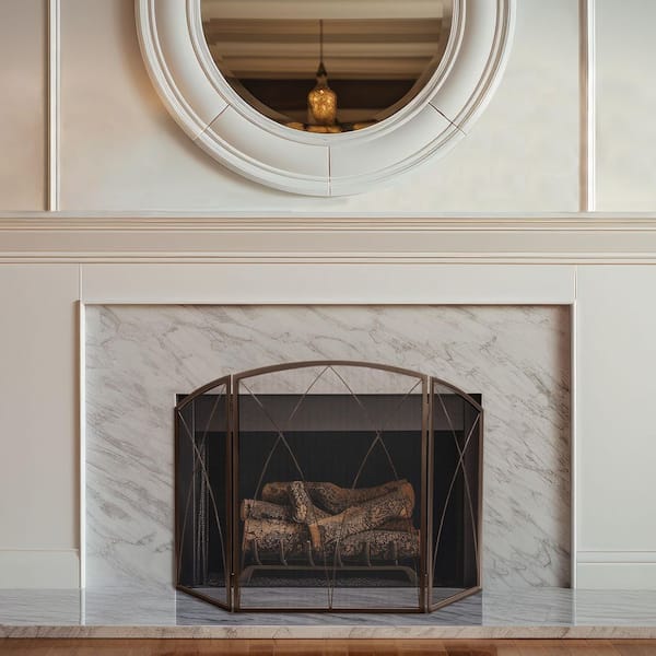 ENNA 3 Fold Bronze Arch Top Cathedral Fireplace Screen S2513BZ