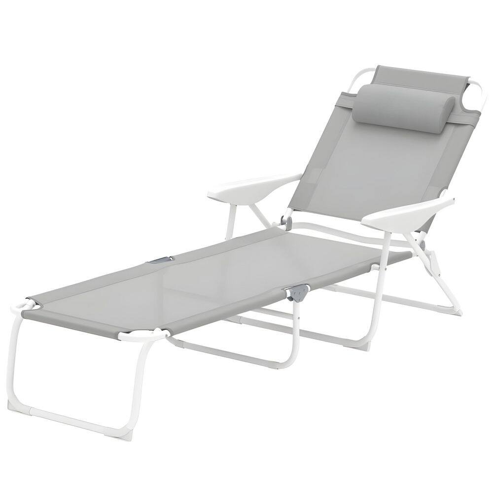 Light Gray 4-Position Adjustable Folding Outdoor Lounge Chair Tanning Chair with Removable Pillow for Yard, Patio, Pool price history on PriceWatchPro