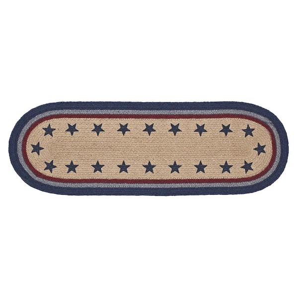 VHC Brands My Country 8 in. W x 24 in. L Navy Geometric Stars Cotton Blend Oval Table Runner