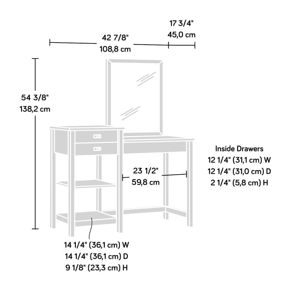 Soft White and Lintel Oak Bedroom Vanity with Mirror