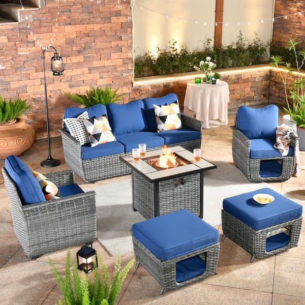 HOOOWOOO Echo Black 6-Piece Wicker Multi-Functional Patio Conversation ...