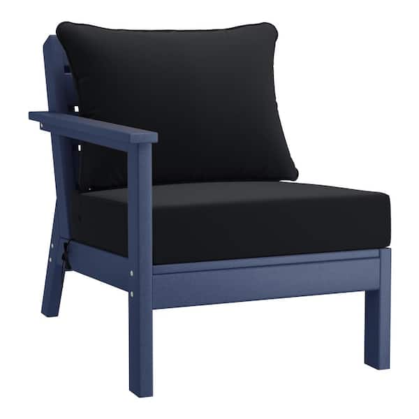 Birchwood Outdoor Patio Deep Seating Left Facing Arm HDPE Lounge Chair in Navy Blue with Black Cushions