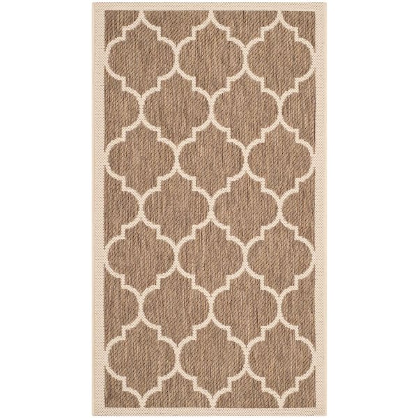 Courtyard Brown/Bone Doormat 2 ft. x 4 ft. Geometric Indoor/Outdoor Patio Area Rug