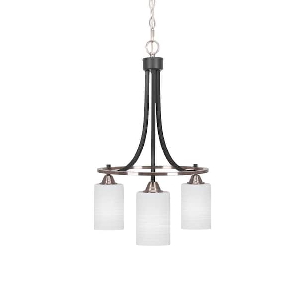 Unbranded Madison 3-Light Matte Black and Brushed Nickel Round Chandelier with 4 in. White Matrix Glass Shades, No bulbs included