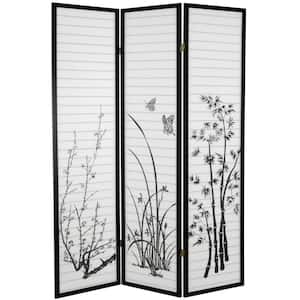 6 ft. Black 3-Panel Bamboo and Blossoms Room Divider