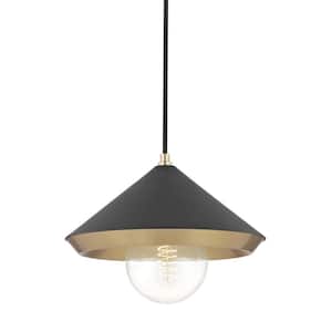 Marnie 1-Light Aged Brass Large Pendant with Black Shade