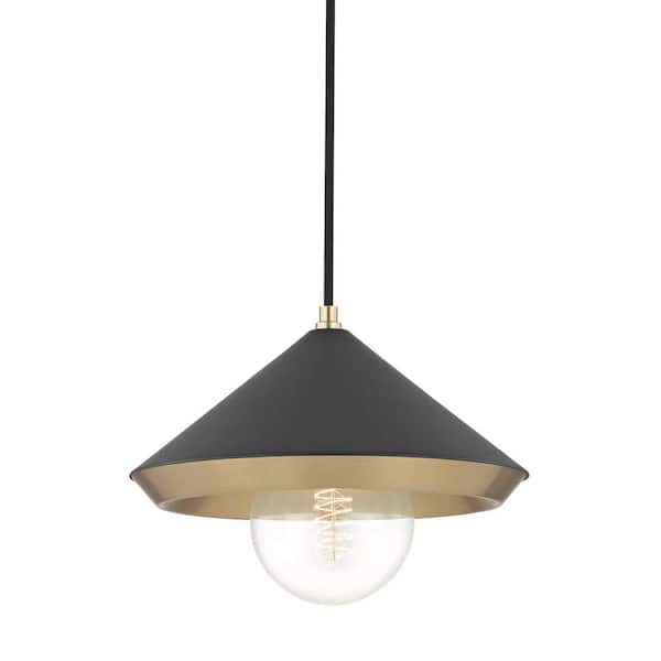 MITZI HUDSON VALLEY LIGHTING Marnie 1-Light Aged Brass Large Pendant with Black Shade