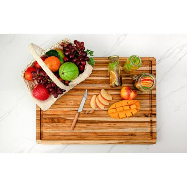 Aoibox 5 pieces 18 Inch Rectangular Teak Wood Cutting Board with Juice  Groove & Hand Grip, Get 1 Free Wooden Spatula SNMX3106 - The Home Depot