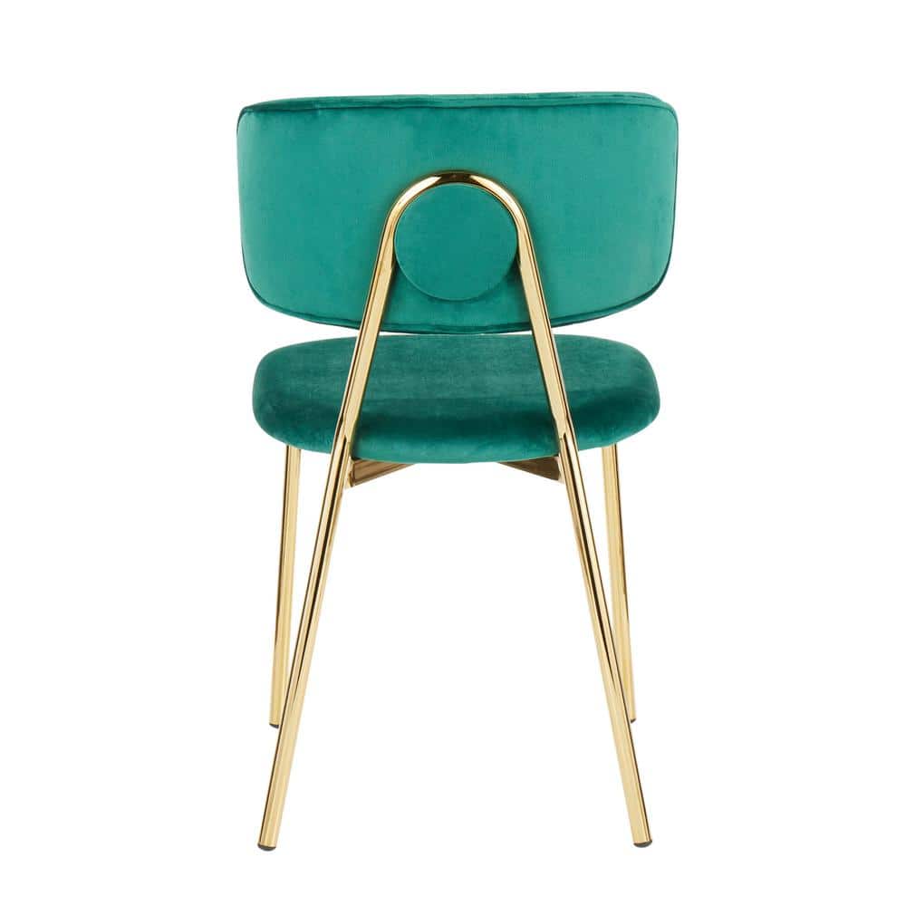 Green Velvet and Gold Metal High Back Side Chairs - Set of 2