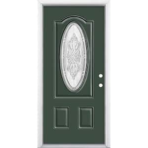 36 in. x 80 in. New Haven 3/4 Oval-Lite Left Hand Inswing Painted Steel Prehung Front Door with Brickmold, Vinyl Frame