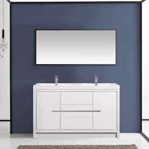 60 in. W x 20 in. D x 35 in. H Freestanding Bath Vanity in High Glossy White with White Glossy Resin Top