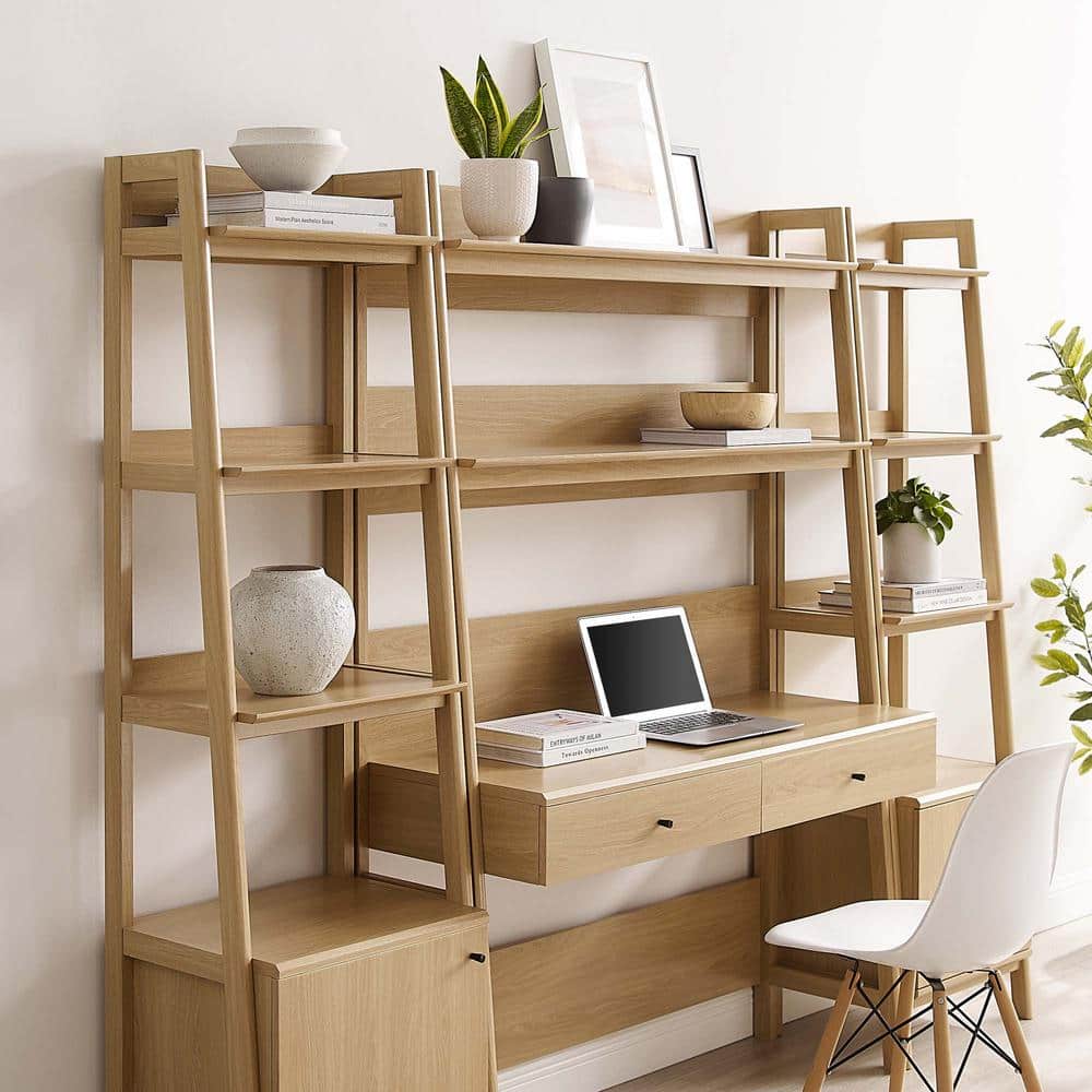 Bixby Oak 3-Piece Slim Tiered Home Office Desk & Bookshelf Set