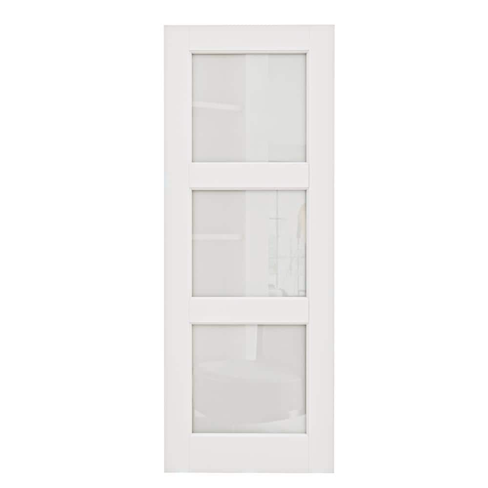 32 in. x 96 in. 3 Lite Tempered Frosted Glass White Primed Solid Core MDF Wood Interior Door Slab price history on PriceWatchPro