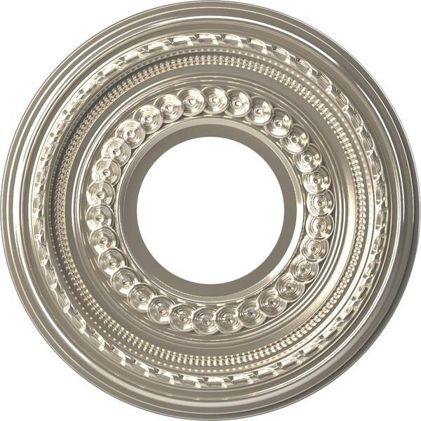 Ekena Millwork 10" O.D. x 3-1/2" I.D. x 3/4" P Cole Thermoformed PVC Ceiling Medallion (Fits Canopies up to 4-1/4"), Bright Coat Chrome
