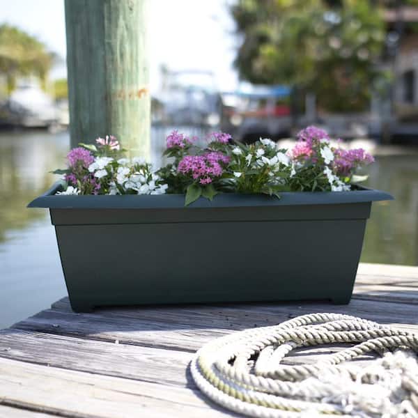 Dayton 27 in. Plastic Large Window Deck Box Planter, Green