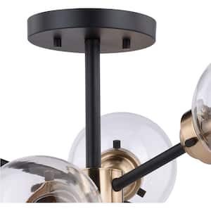 Orbit 25 in. W Bronze Gold Industrial Sputnik Semi-Flush Mount Ceiling Light Clear Glass