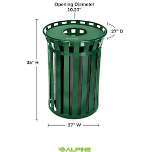 38 Gal. Green Outdoor Metal Slatted Commercial Trash Receptacle Trash Can