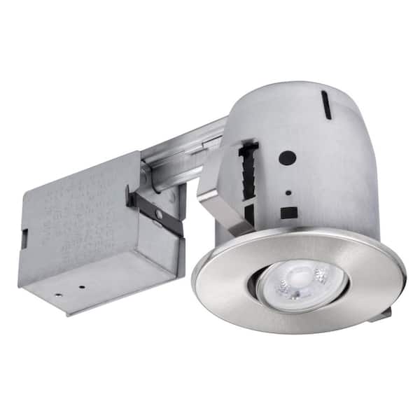 Globe Electric 4 in. Brushed Nickel LED Swivel Spotlight Recessed Lighting Kit Dimmable Downlight