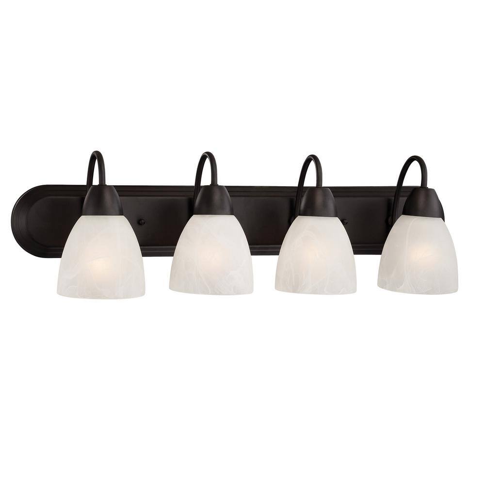 Torino 4-Light Oil Rubbed Bronze Bath Bar with Alabaster Glass Shades
