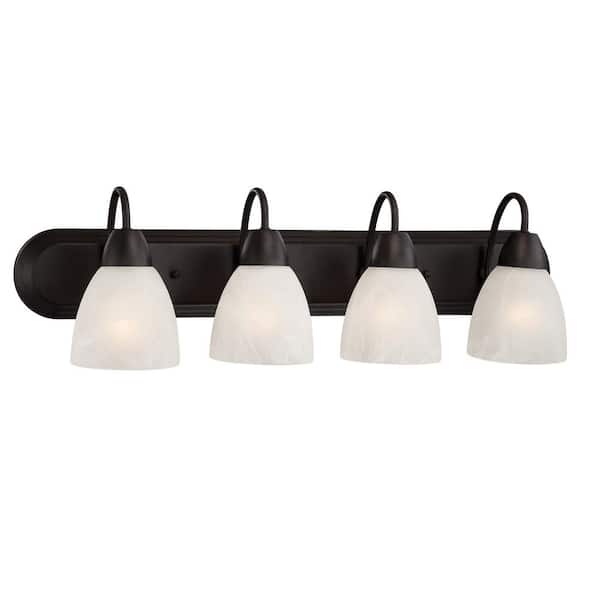Designers Fountain Torino 30 in. 4-Light Oil Rubbed Bronze Transitional Vanity Light with Alabaster Glass Shades