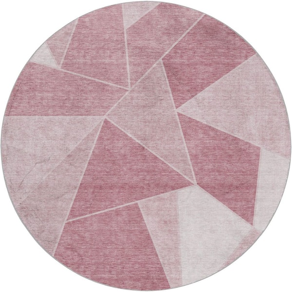 Dream Shag Premium Machine Washable Abstract ADS636 Blush 8 ft. x 8 ft. Round Rug