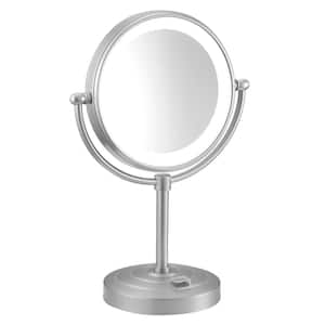 8 in. W x 8 in. H Small Round 1x/3x Magnifying 3-Color-LED Touch Screen Port Tabletop Makeup Mirror in Satin Nickel