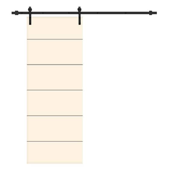 CALHOME Modern Classic 36 in. x 96 in. Beige Stained Composite MDF Paneled Sliding Barn Door with Hardware Kit