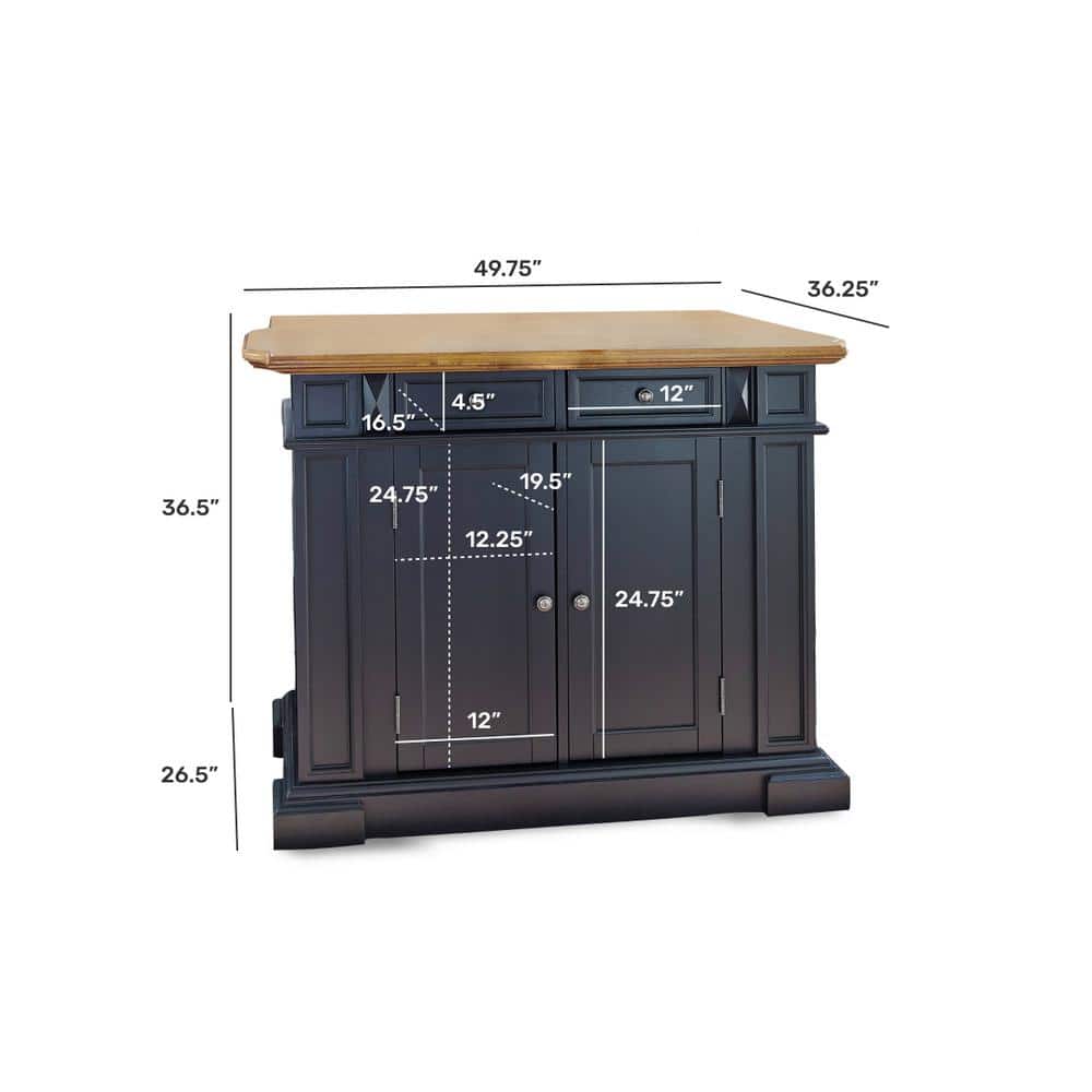 Black and Distressed Oak Kitchen Island with Drop Leaf