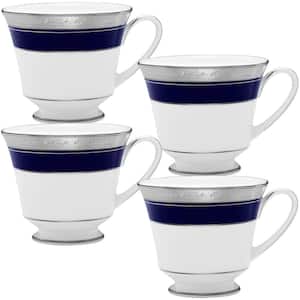 Crestwood Cobalt Platinum 8 fl. oz. (White) Porcelain Tea Cups, (Set of 4)