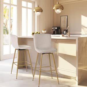 Scargill SW 29.9 in. Beige Terry Fabric High Back Metal Frame Swivel Bar High Stool with Ergonomic Design (Set of 2)