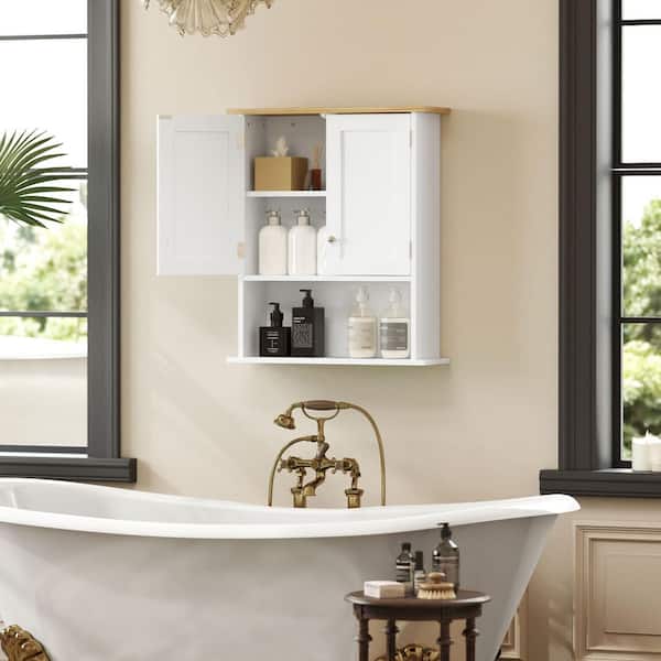 23.6 in. W x 28 in. H Rectangular White Wood Surface Mount Medicine Cabinet without Mirror, Wall Cabinet with Shelf