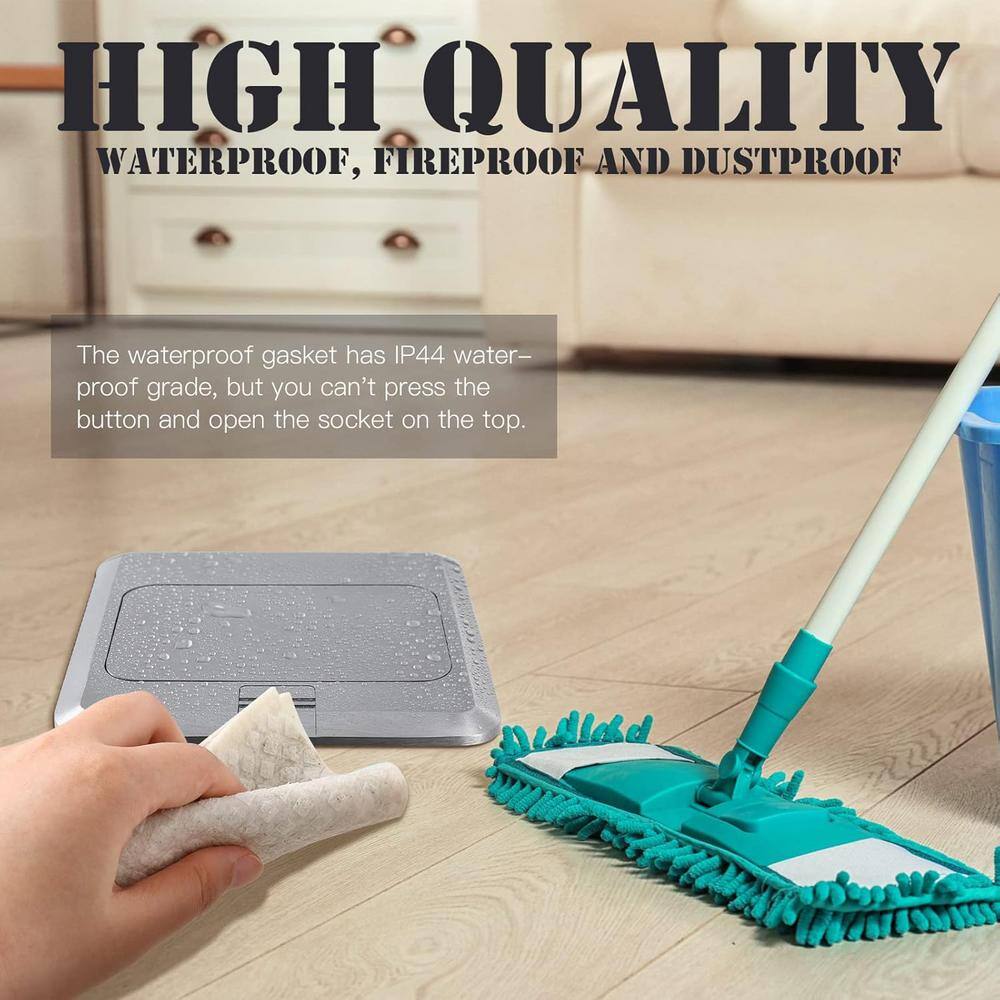 Silver 20A Tamper Resistant Pop-Up Floor Outlet Kit with USB Ports