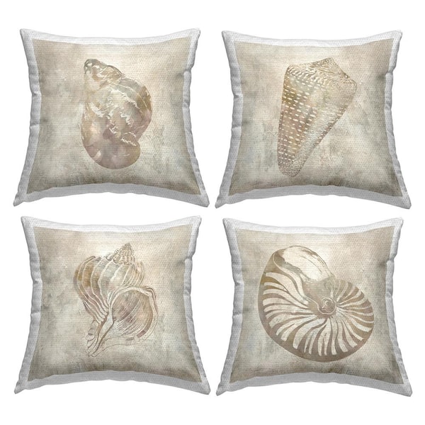 Vintage Nautilus Seashells Soft Brown Natural Pattern Beige Square Outdoor Throw Pillow 4-Pack