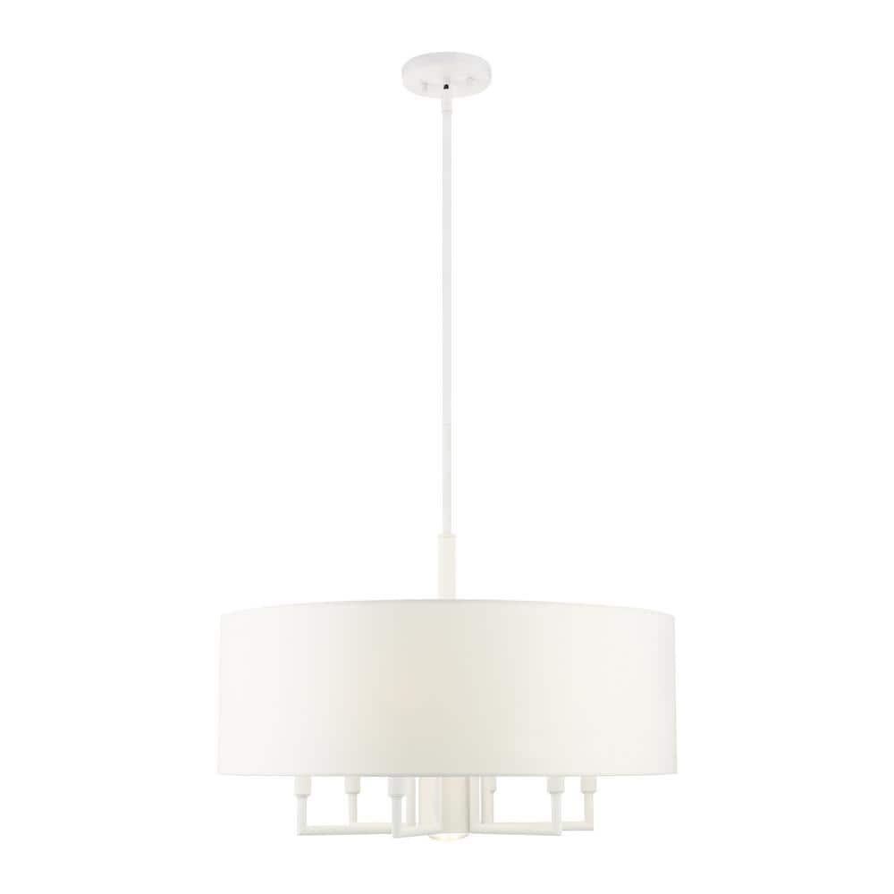 Meridian 7-Light White Fabric Drum Pendant Chandelier
