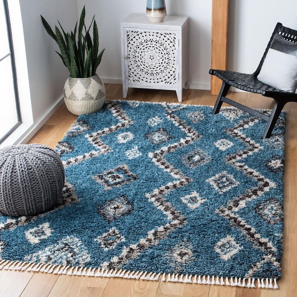 Morocco 8 ft. x 10 ft. Blue/Gray Zig-Zag Diamond Area Rug