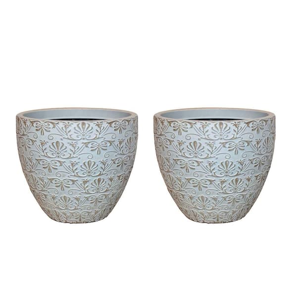 15 in. Aurelia Vintage Cream Decorative High-Density Resin Planter (15 in. W x 14 in. H) - 2 Pack