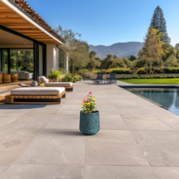 13 in. Medium Blue Patina (Enhanced Interior) Concrete Round Planter / Pot with Drainage Holes