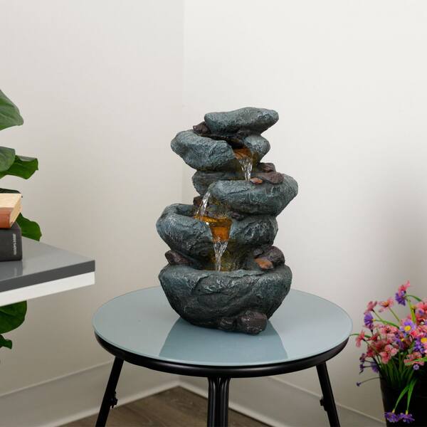 Alpine Corporation 14 in. Tall Cascading 3-Tier Rock Tabletop