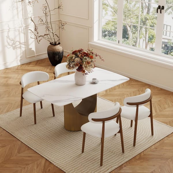 (Set of 4) Modern Lambswool Sitting Cushion Dining Chair in Walnut