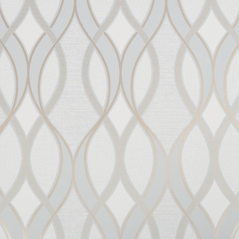 Ribbon Geo Grey and Gold Wallpaper