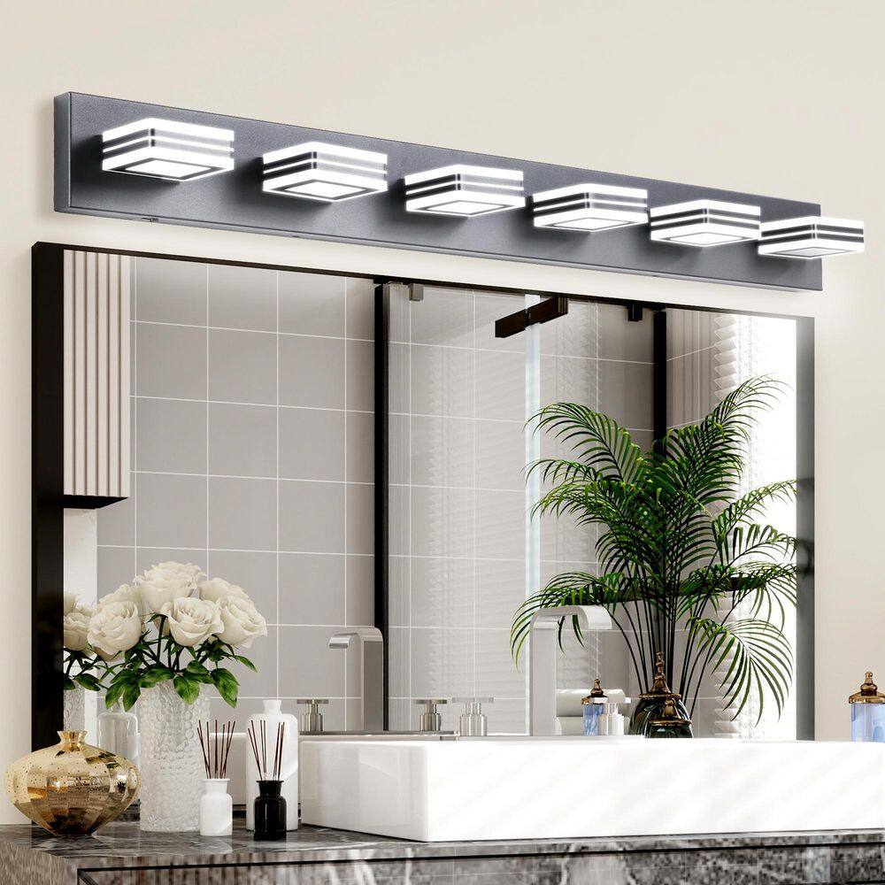 40 in. Black 6-Light Matte Black Vanity Light Fixtures, Up and Down LED Modern Bathroom Wall Sconce price history on PriceWatchPro