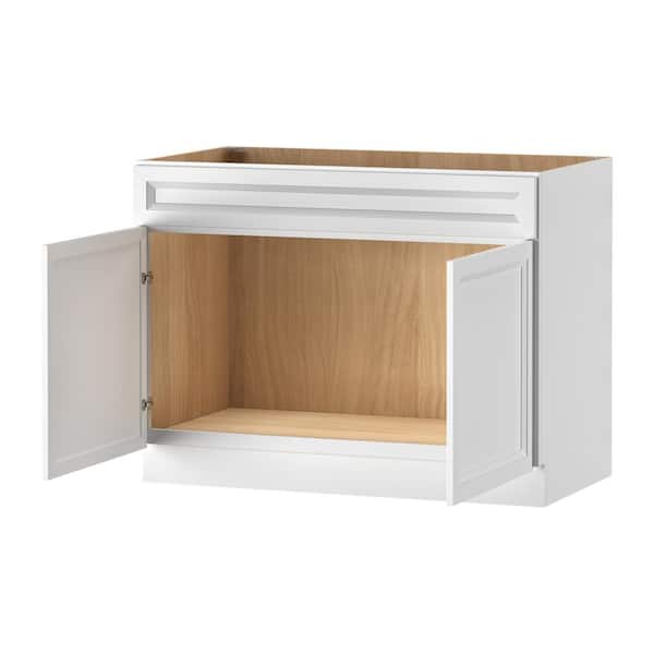 Keyport Shaker 45 in. W x 24 in. D x 34.5 in. H Plywood Tool-Free Ready To Assemble Sink Base Kitchen Cabinet in White