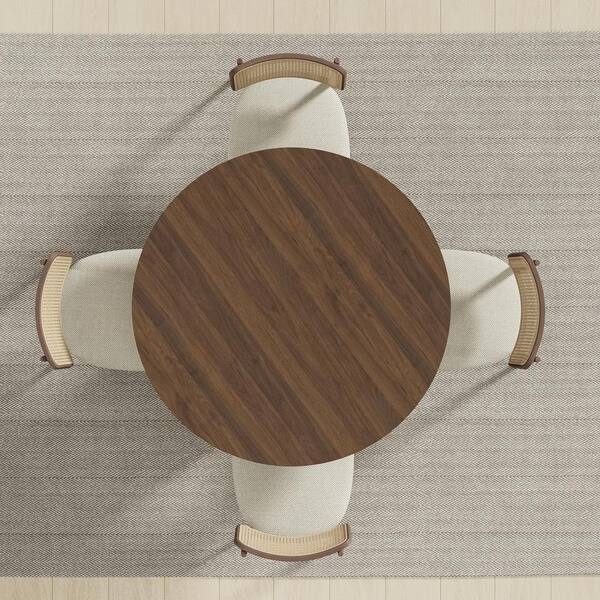 Lirago Round Walnut Wood 46 in. Column Base Dining Table